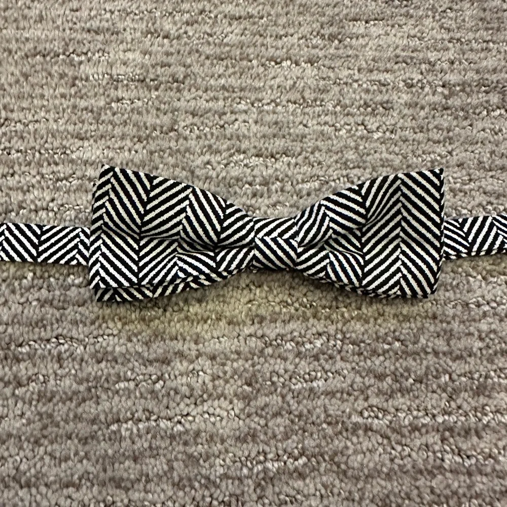 Black and White Striped Bow Tie